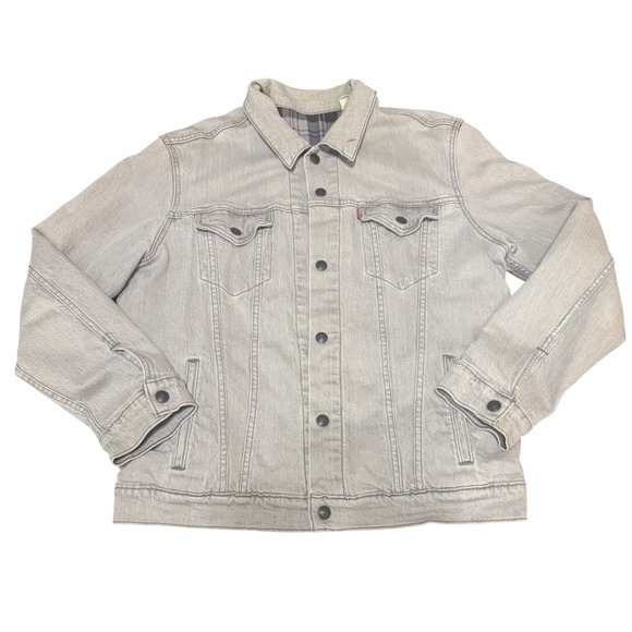 Levi's Premium Other - Levis Premium Mens Grey Denim Flannel Lined Trucker Jacket Size L Large Grey